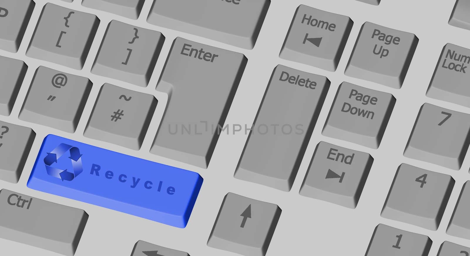 Recycle symbol on the computer keyboard with special key in blue