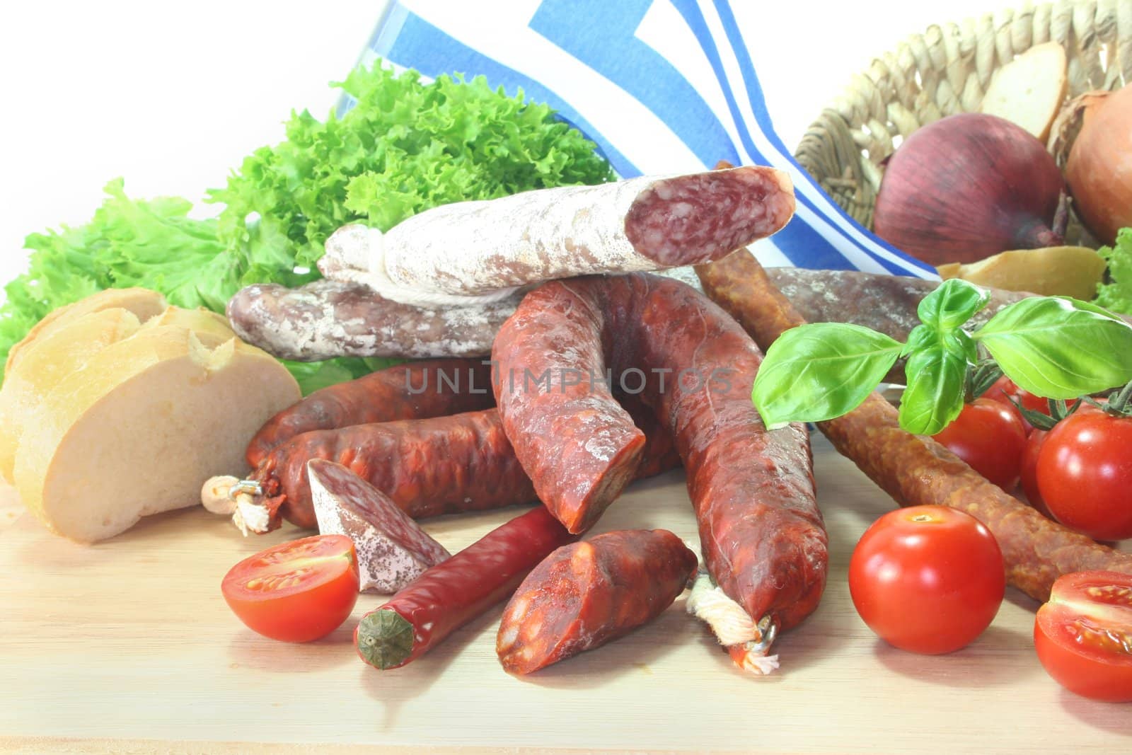 Greek air-dried salami with vegetables and herbs