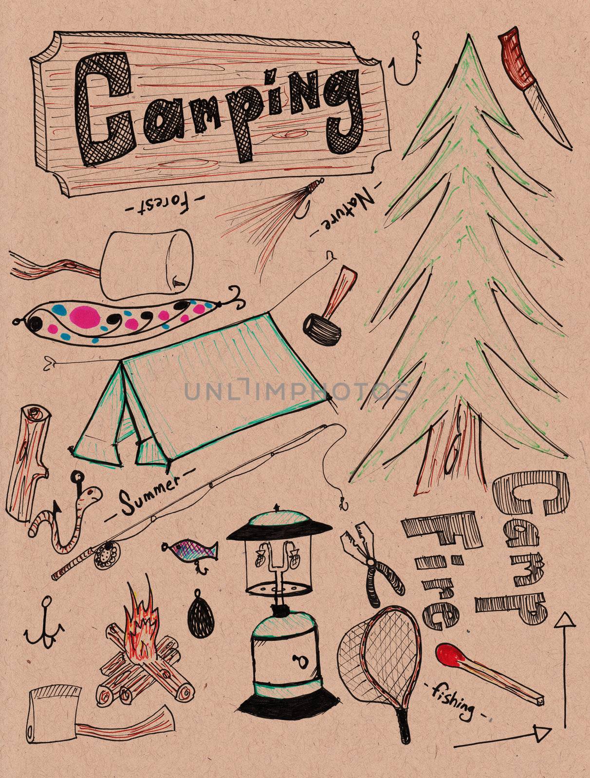 Hand drawn doodles - camping XXXL by jeremywhat
