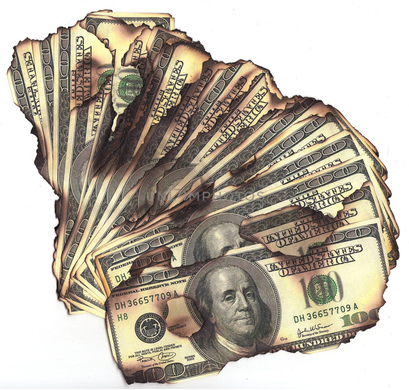 00 dollar bills burned