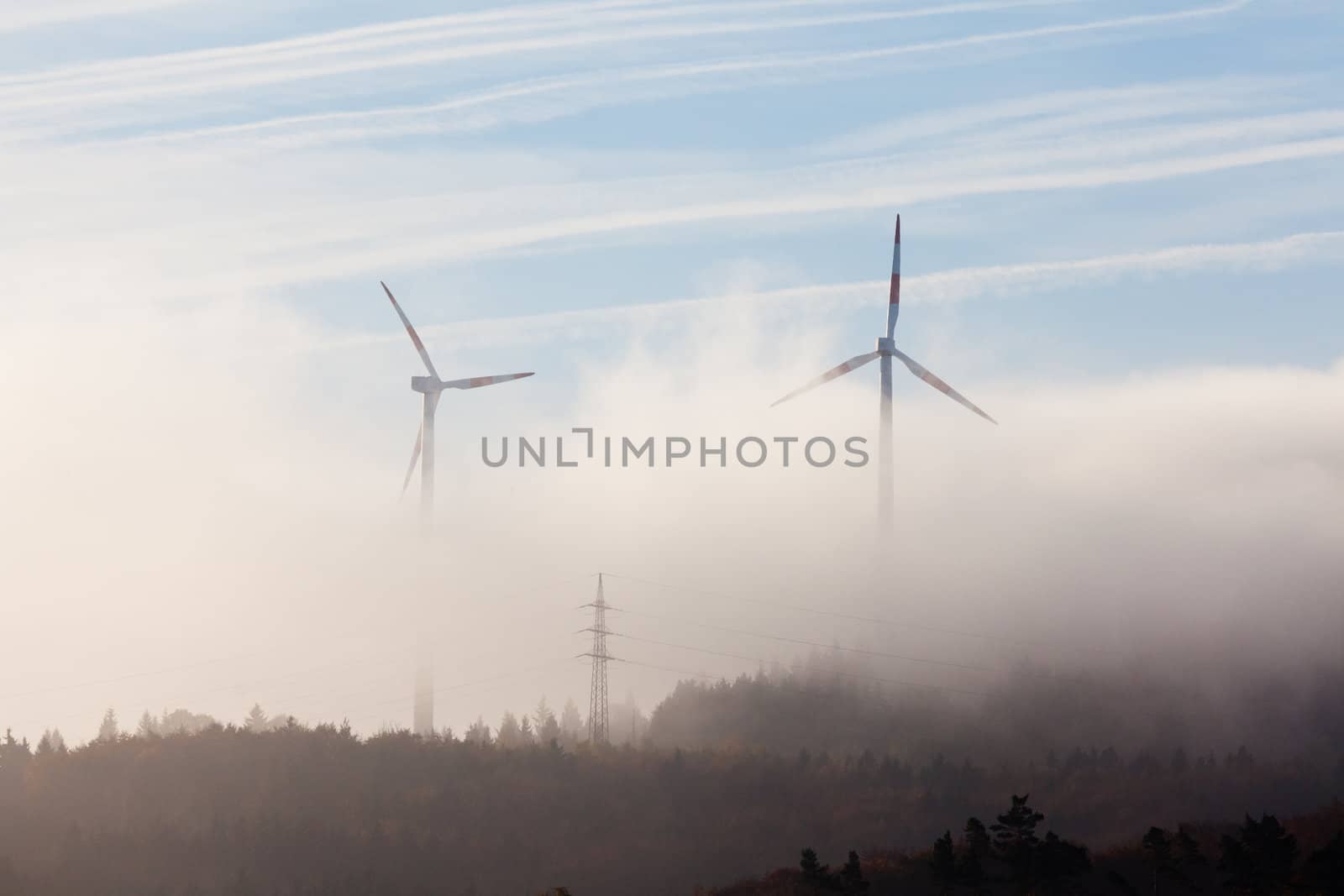 Wind turbines in fog by PiLens
