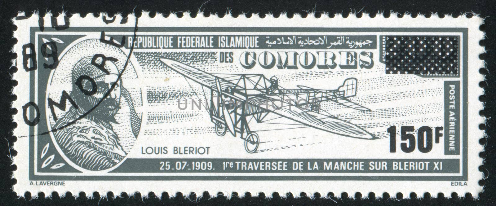 COMORO ISLANDS - CIRCA 1988: stamp printed by Comoro islands, shows airplane and Louis Bleriot, circa 1988