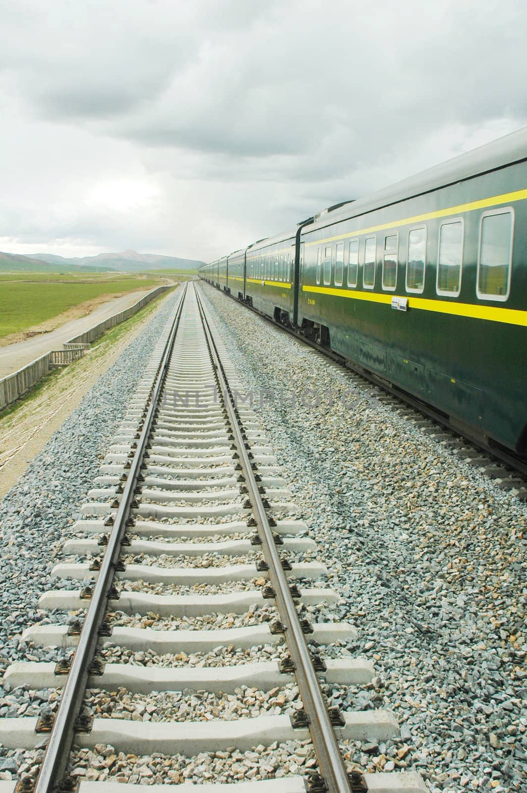 Landscape of railroads in a stormy day