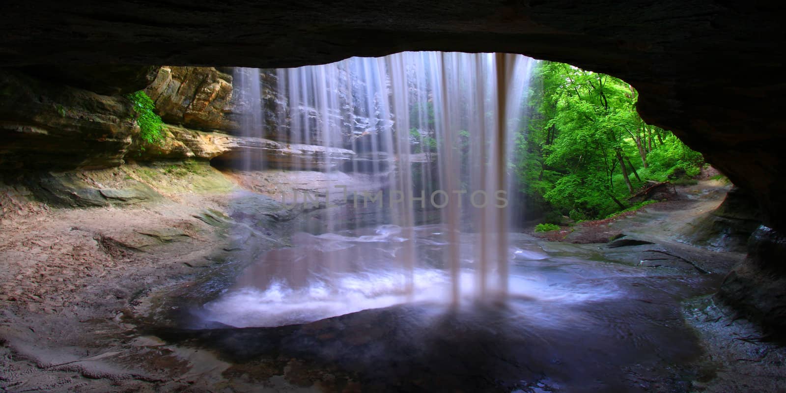 Amazing view from behind Lasalle Falls of Starved Rock State Park in central Illinois.
