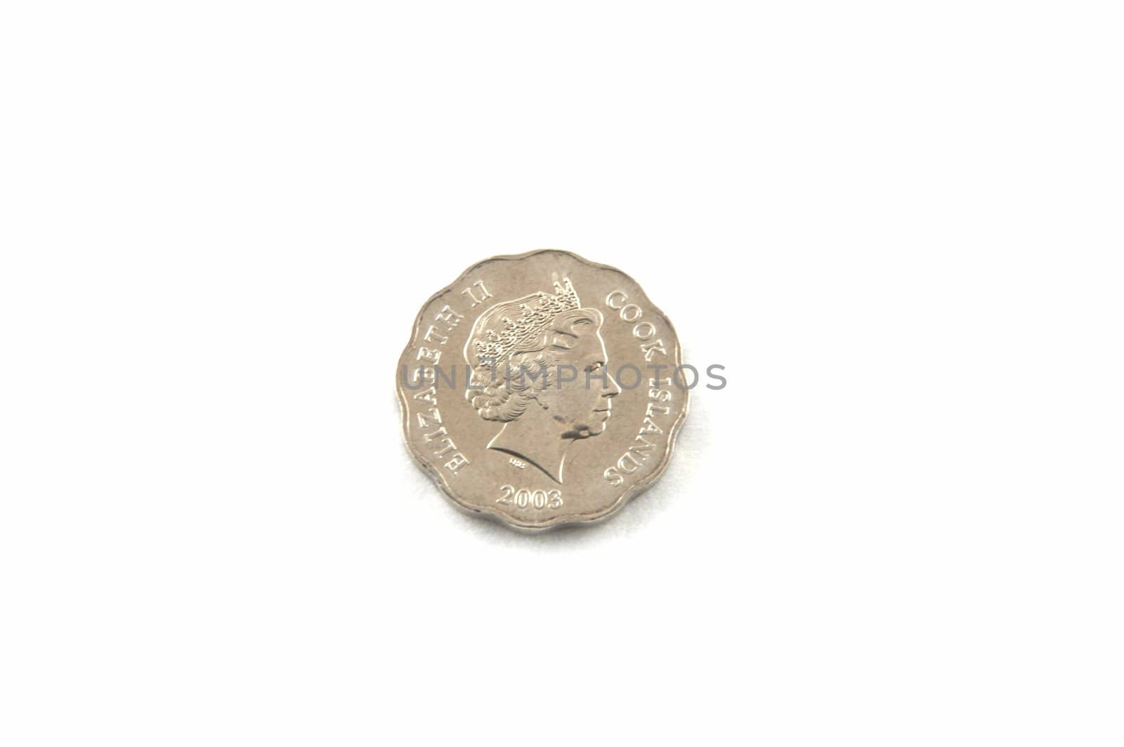 Coins of Cook islands on a white background