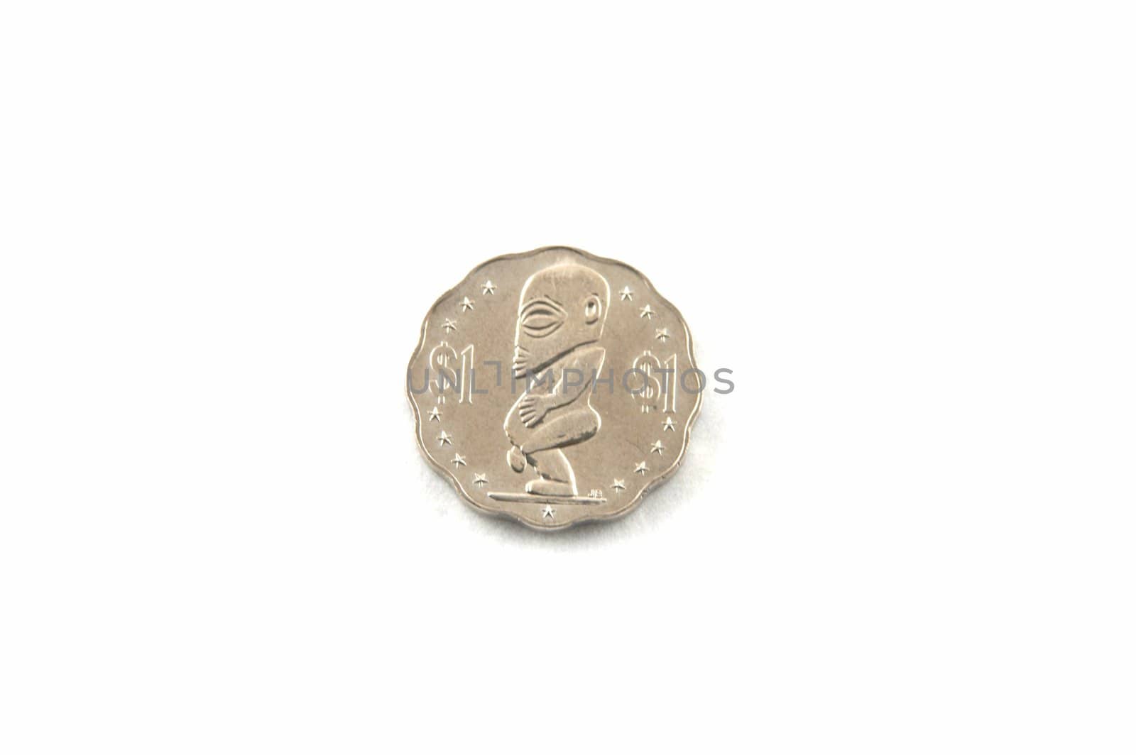 Coins of Cook islands on a white background