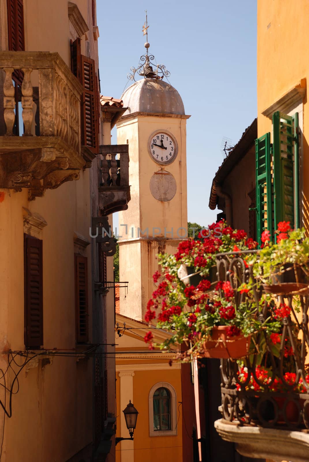 The bell tower in the center of Labin city, Croatia