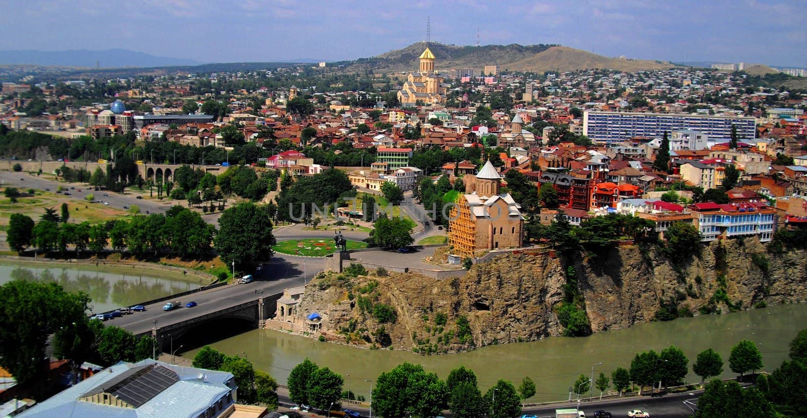 view of downtown of Tbilisi from the Saint mount