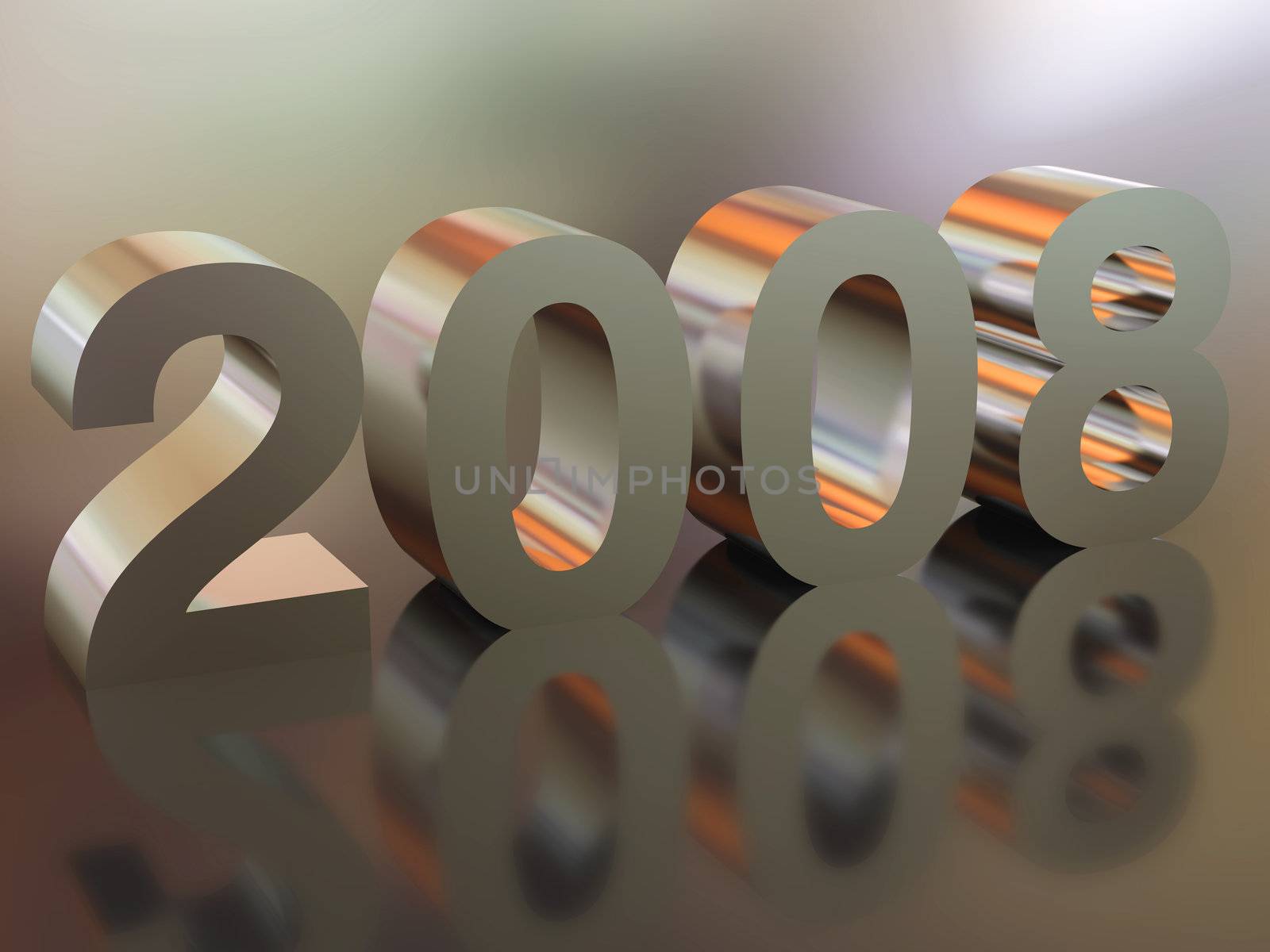 High resolution image new-year.  3d illustration. Metal text. Mirror reflection.