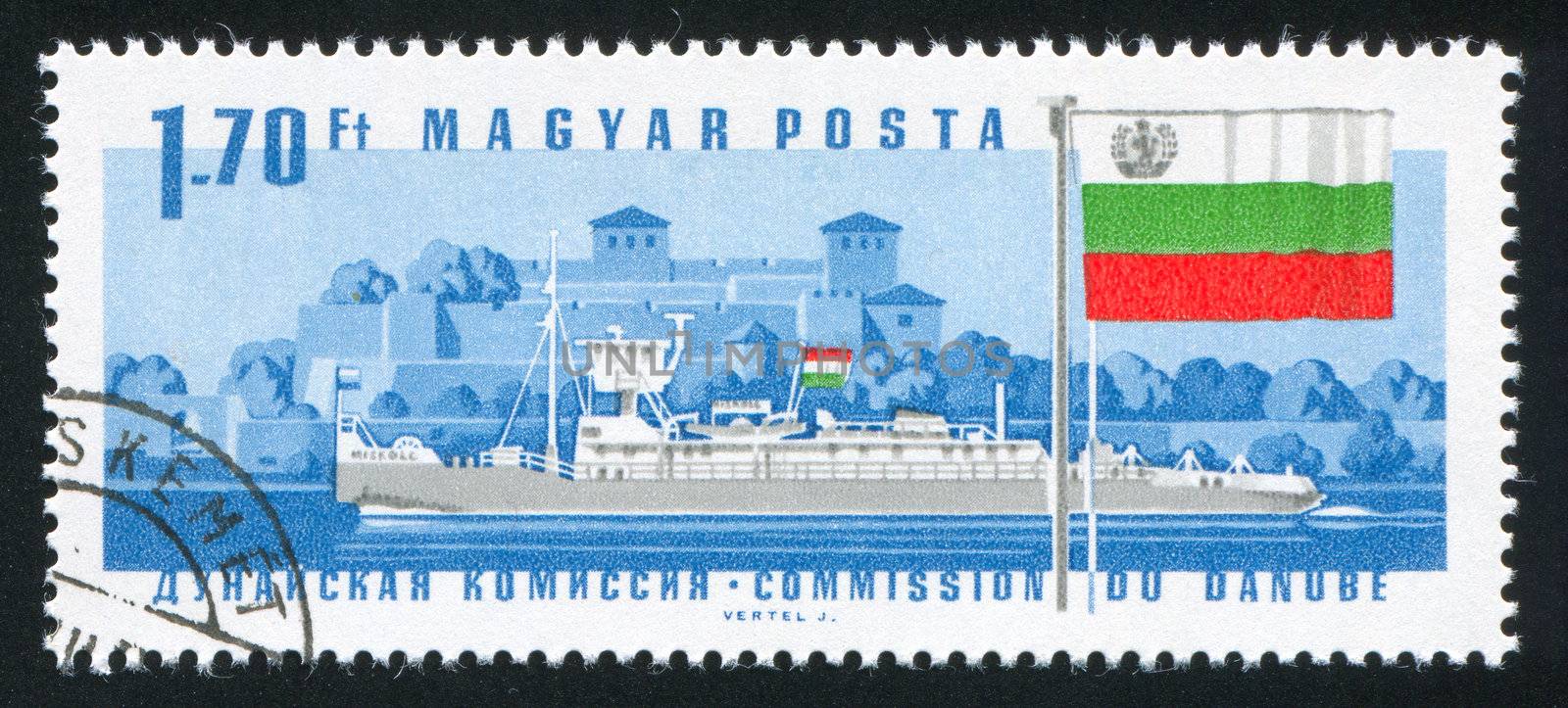 HUNGARY - CIRCA 1967: stamp printed by Hungary, shows ship and flag, circa 1967