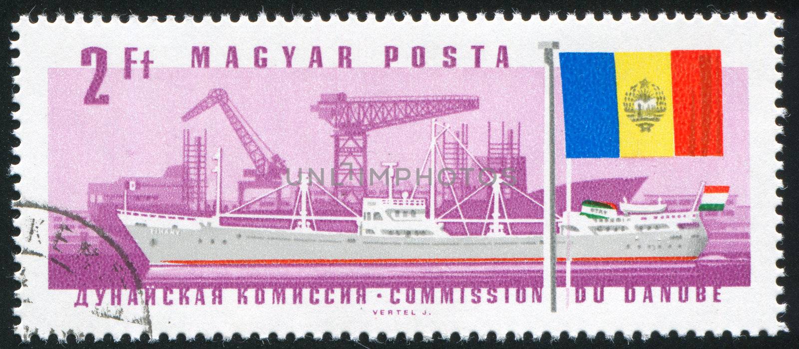 HUNGARY - CIRCA 1967: stamp printed by Hungary, shows ship and flag, circa 1967