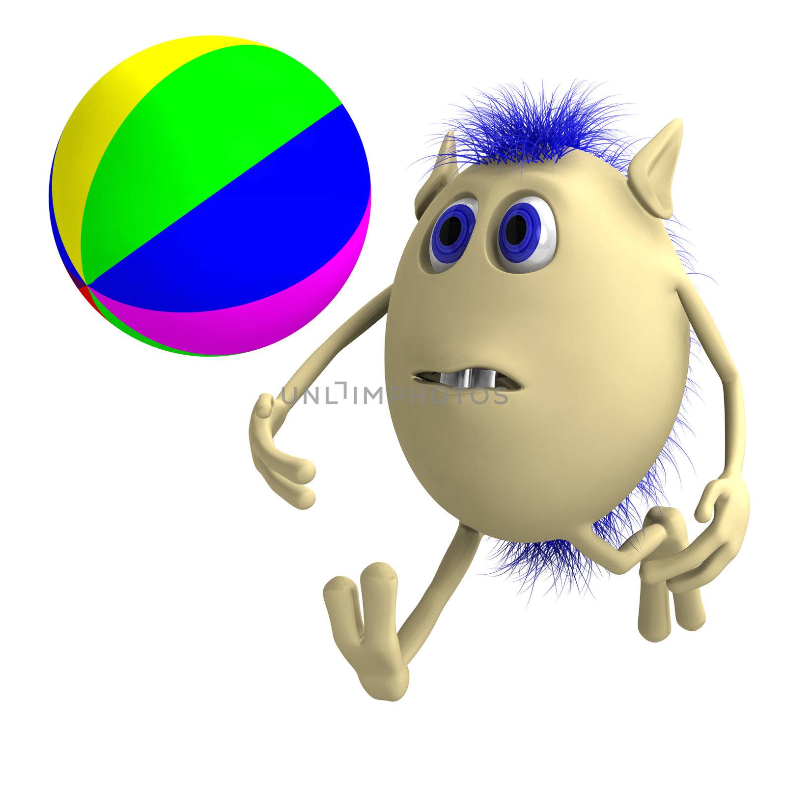 Haired 3D puppet playing with colorful ball by vetdoctor