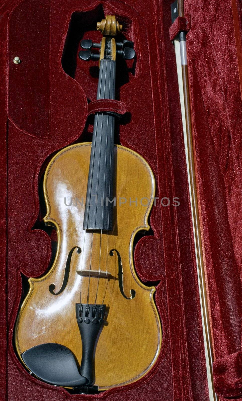 Italian Wooden Violin in purple velvet case