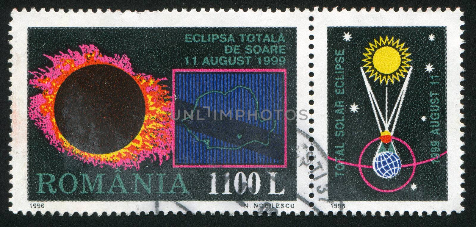 ROMANIA - CIRCA 1998: stamp printed by Romania, shows Total Eclipse of the Sun,  circa 1998