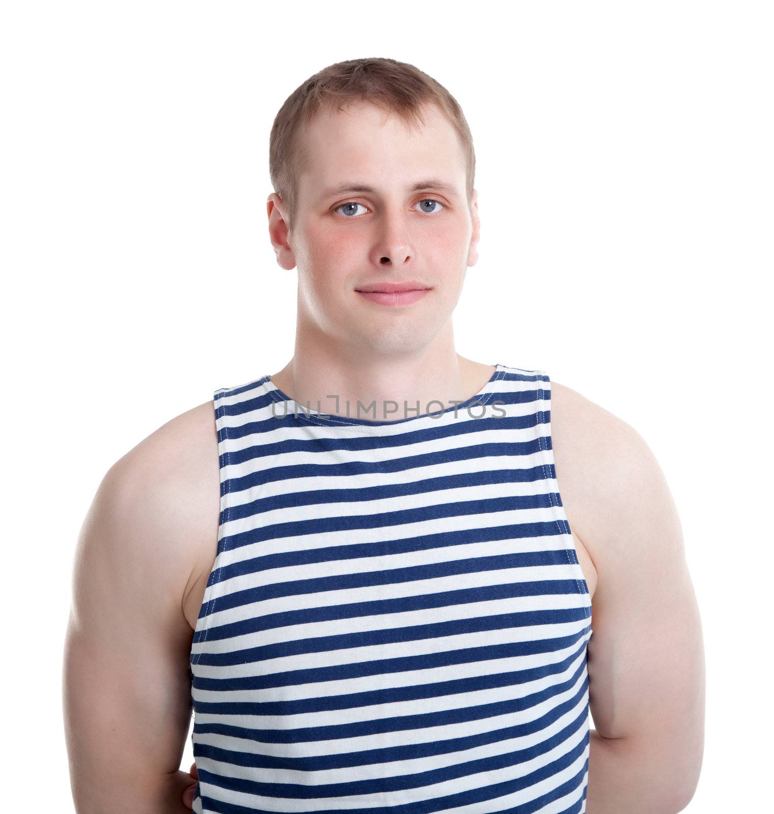 The sailor in a striped shirt. Isolated on white background