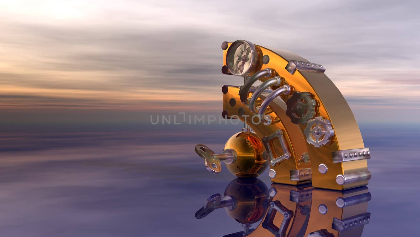 steampunk rss symbol under cloudy sky - 3d illustration