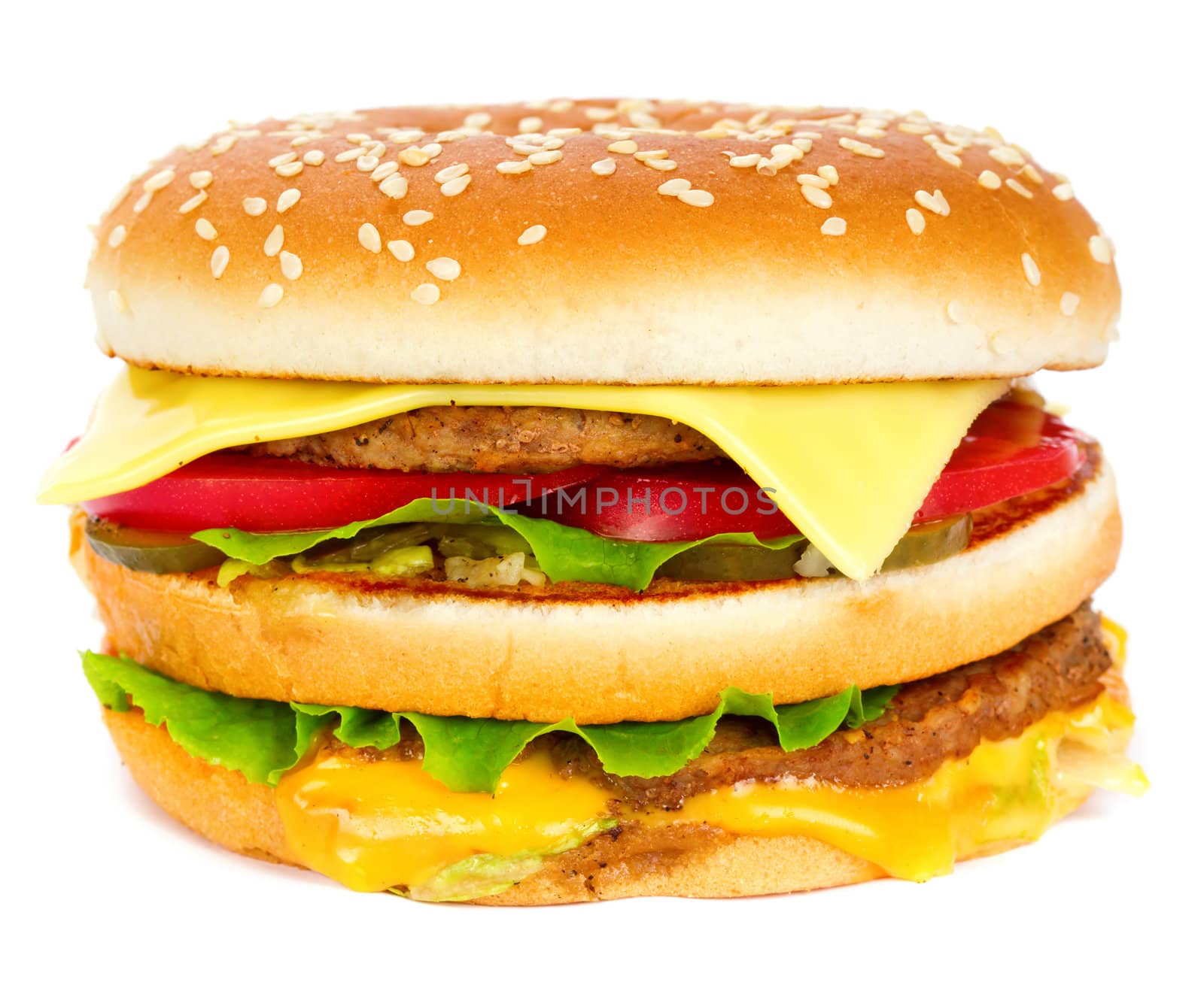 cheeseburger isolated on white by Bedolaga