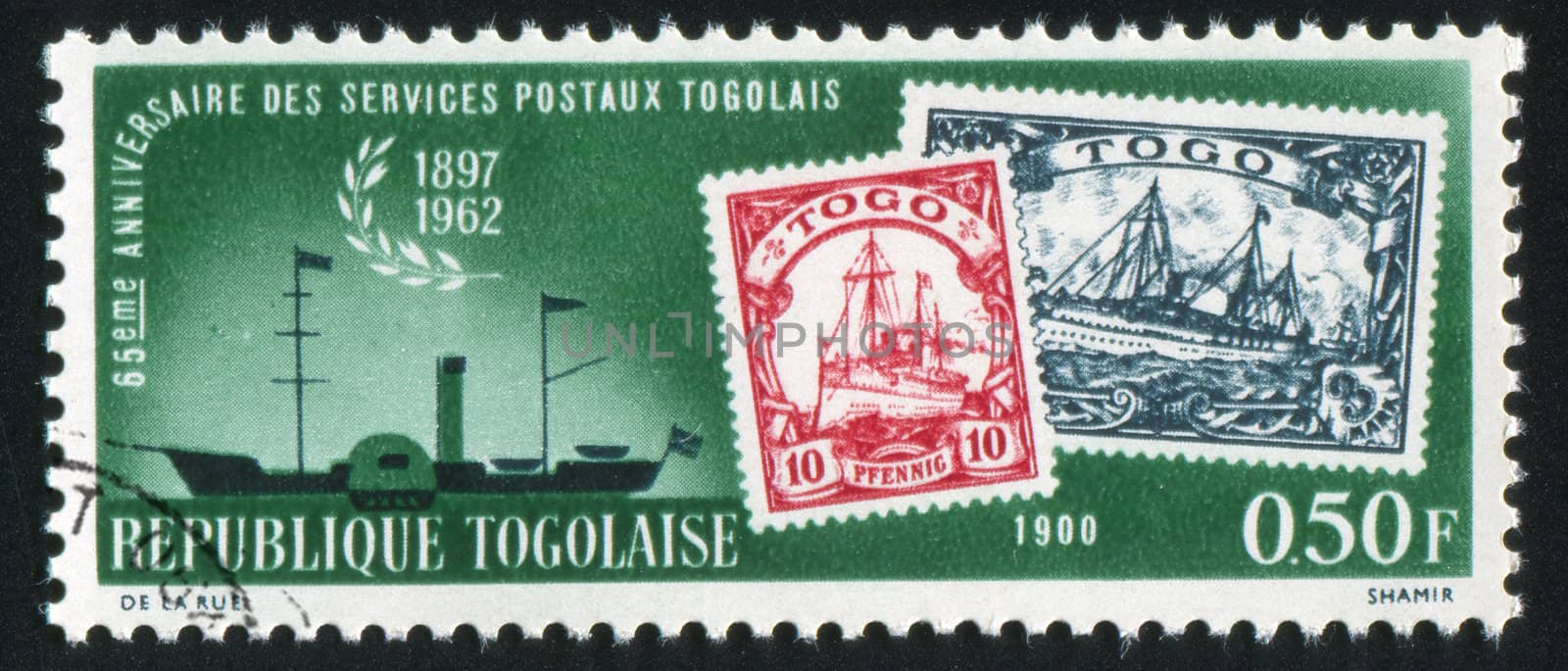 TOGO - CIRCA 1963: stamp printed by Togo, shows Mail ship, stamps of 1900, circa 1963