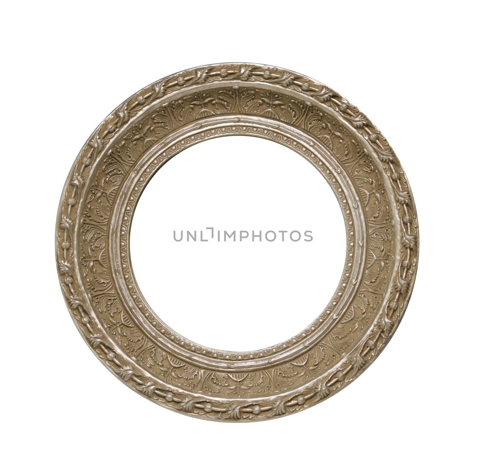 Picture gold frame with a decorative pattern on a white