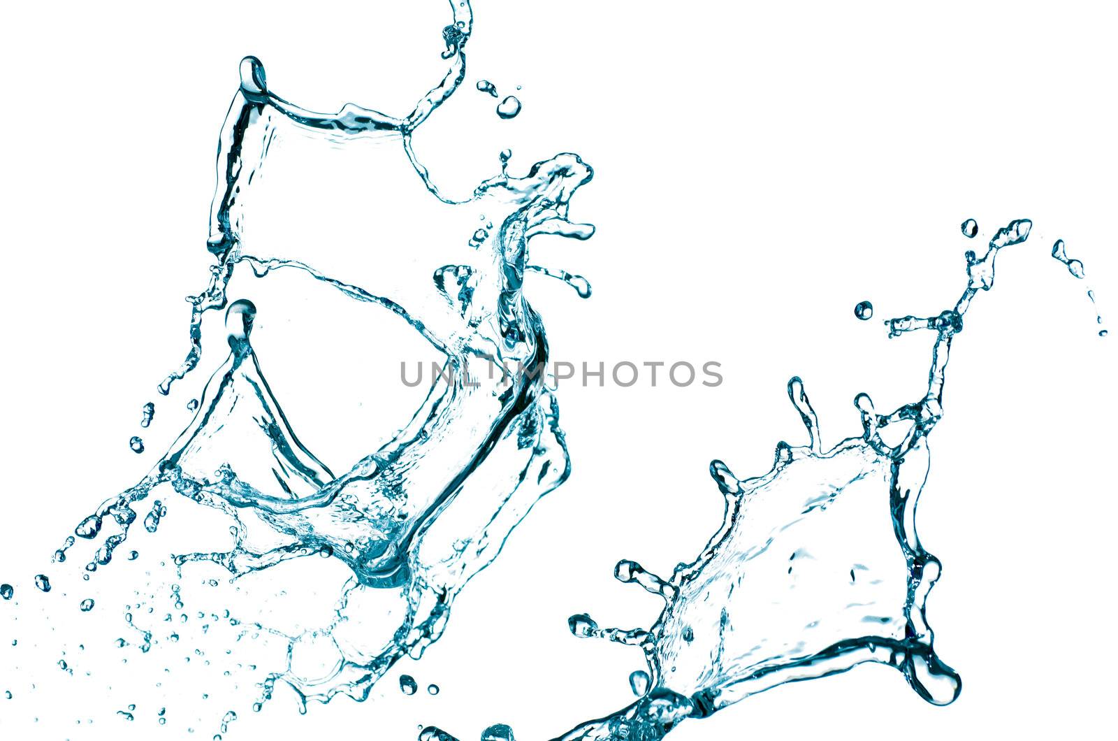 Blue color water splash on white background.
