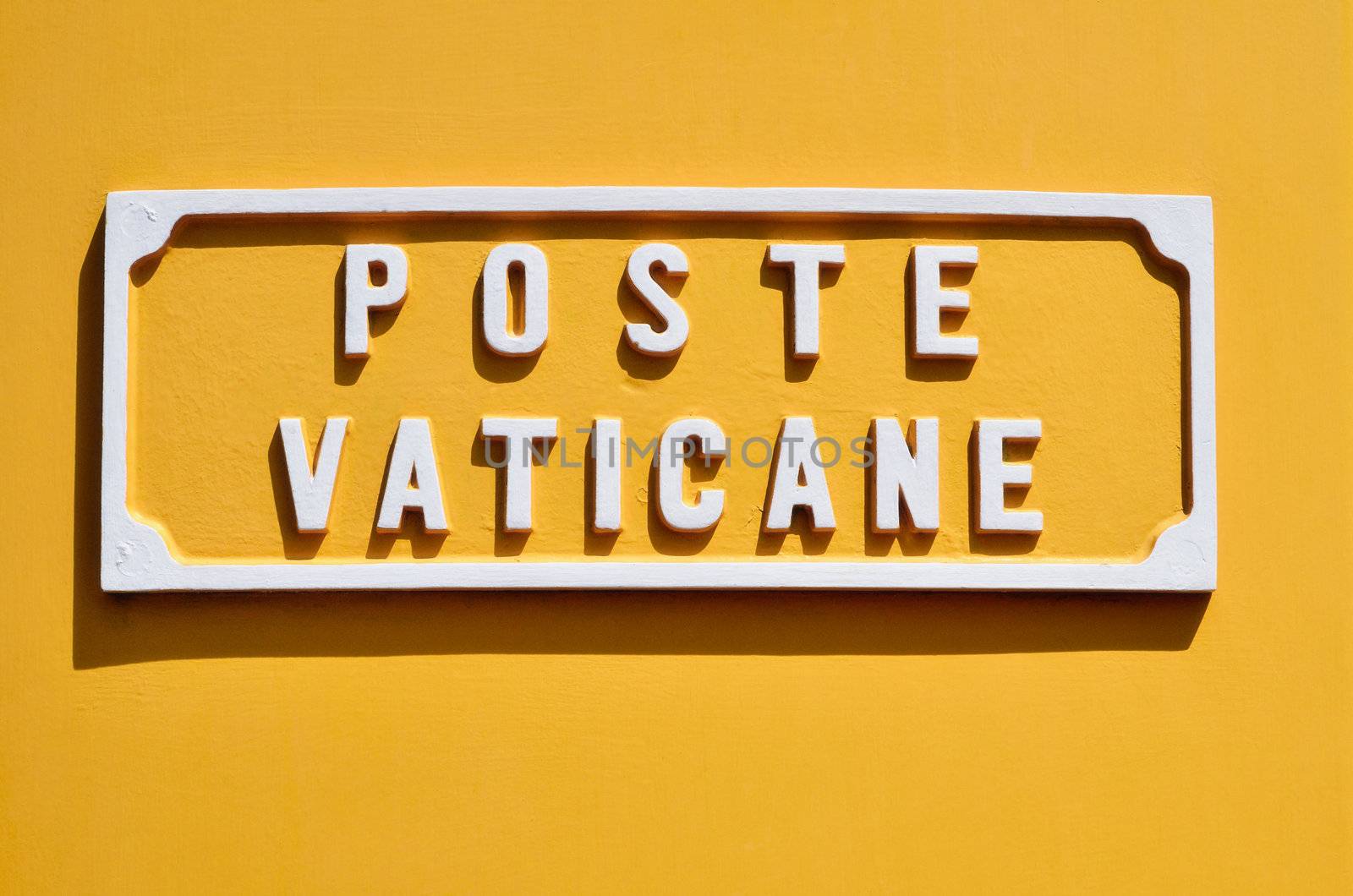 Yellow sign by Post Office in Vatican. Rome