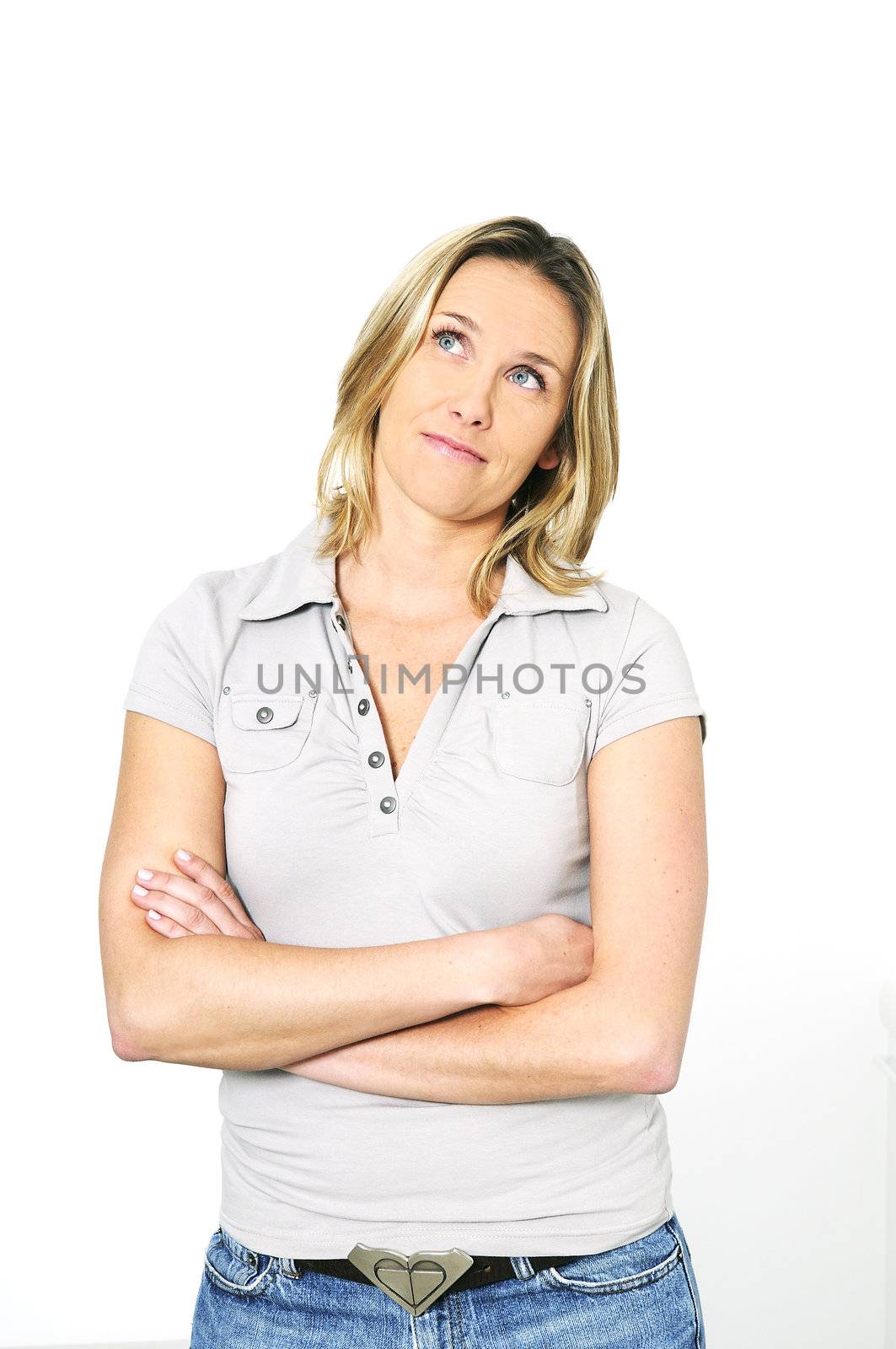 young blond woman with arms crossed