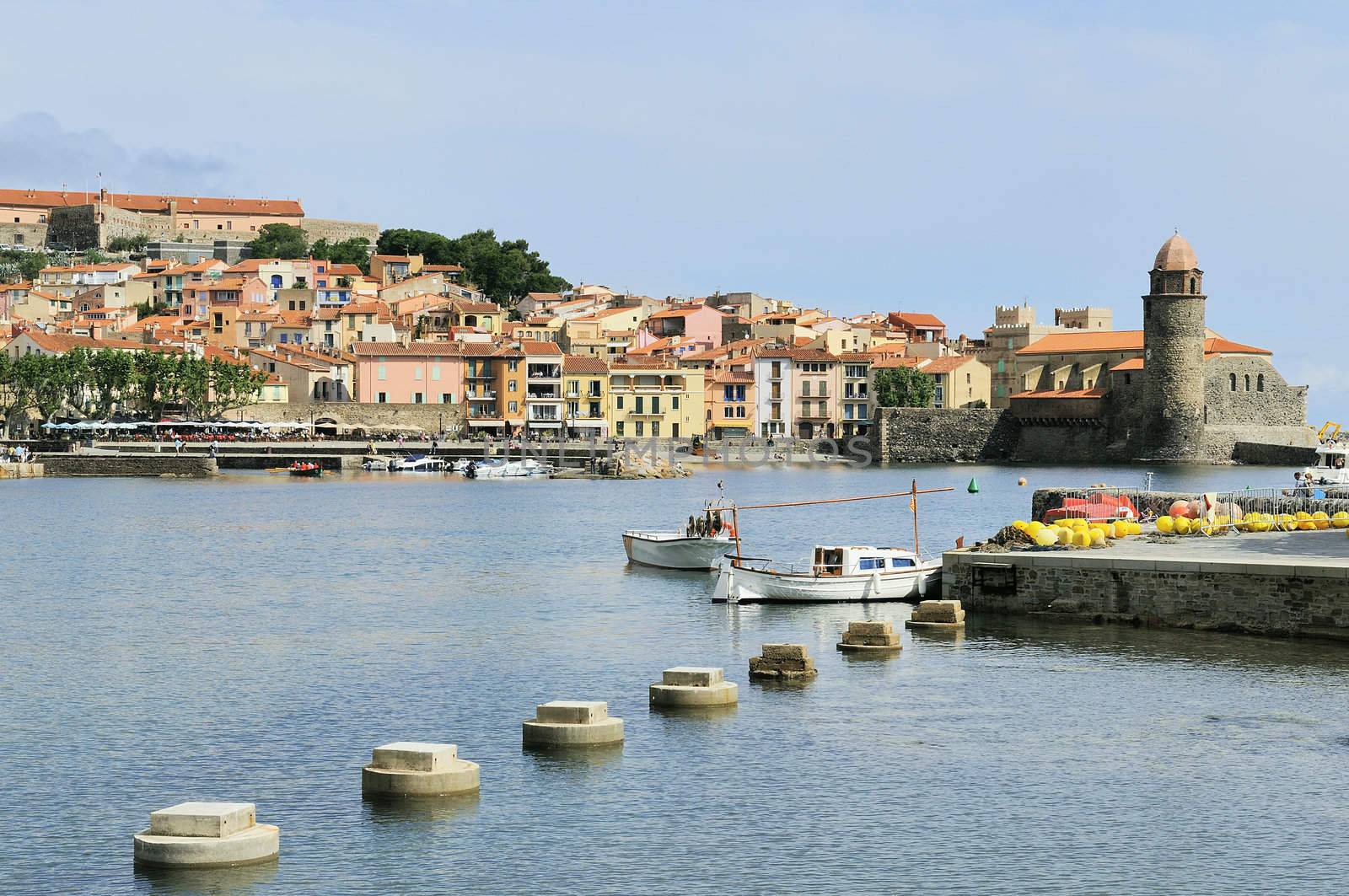 panoramic view of the bay of Collioure, Pyrenees Orientales, France