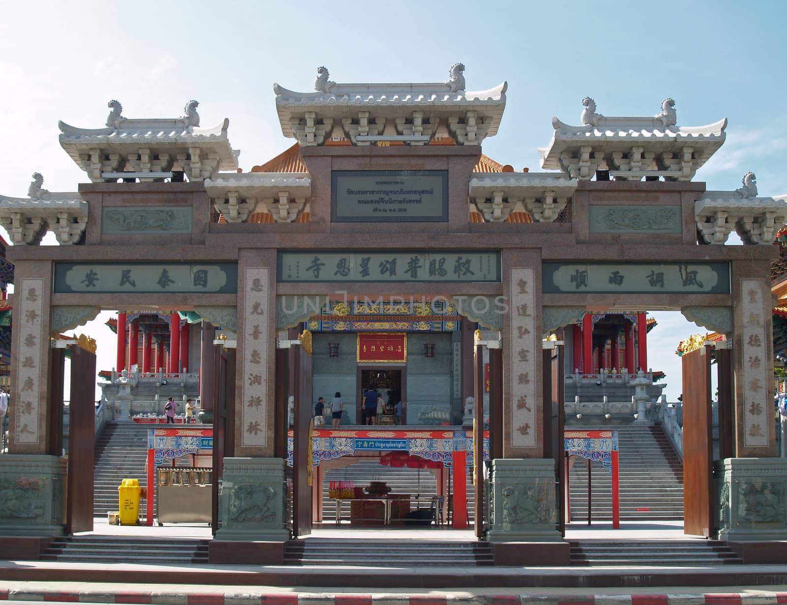 Door and court of Chinese temple in Thailand