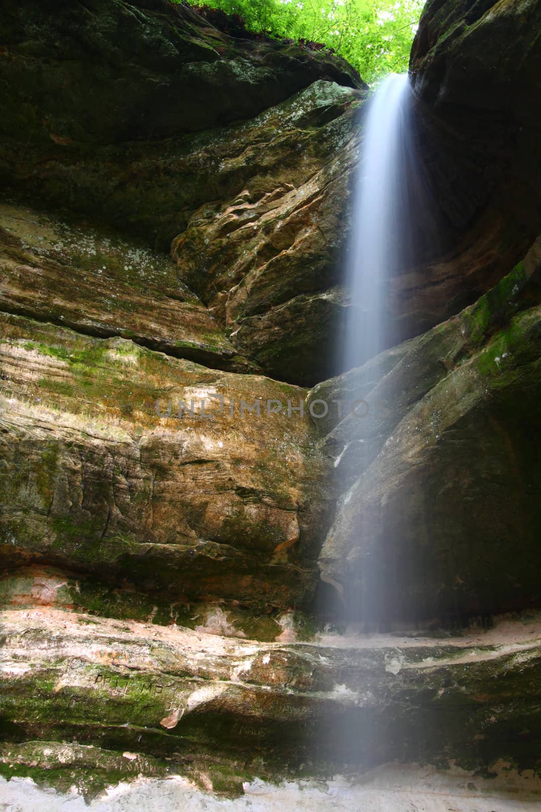 Water flows over beautiful Owl Canyon Falls at Starved Rock State Park of Illinois.