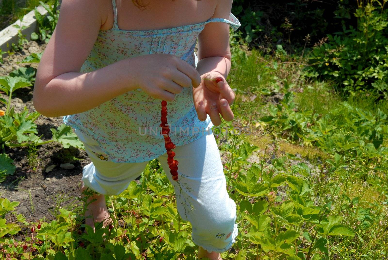 girl making the strawberry string. Please note: No negative use allowed.