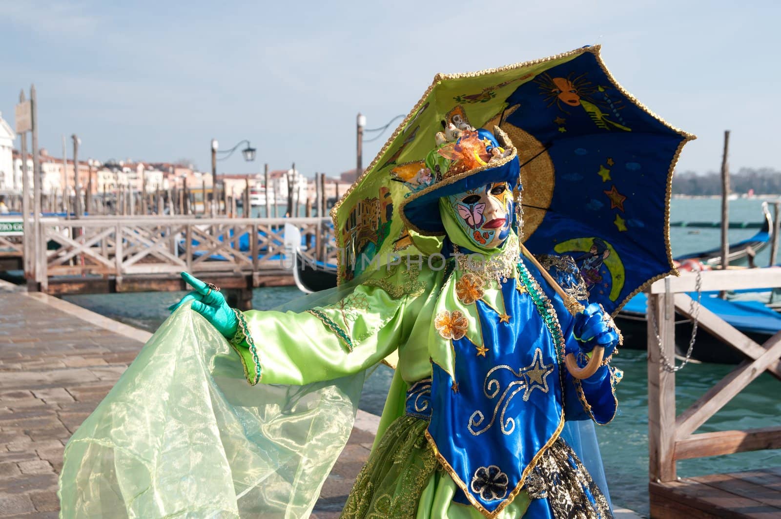 Traditional Venice Carnival mask in San Marco square Venice. Vertical view