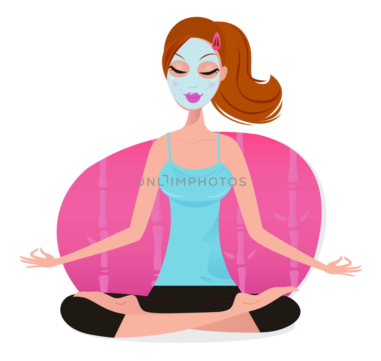 Cute young Woman with Facial mask doing yoga pose - pink 
 by Lordalea
