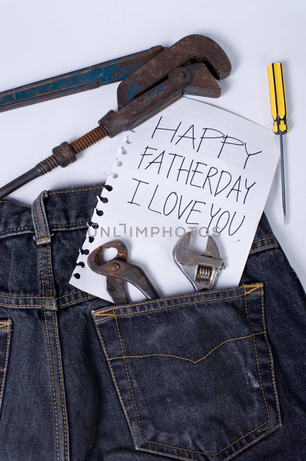 Note for dad in blue jeans. Fatherday concept.