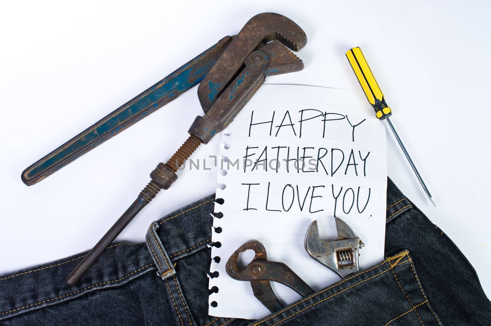 Note for dad in blue jeans. Fatherday concept.