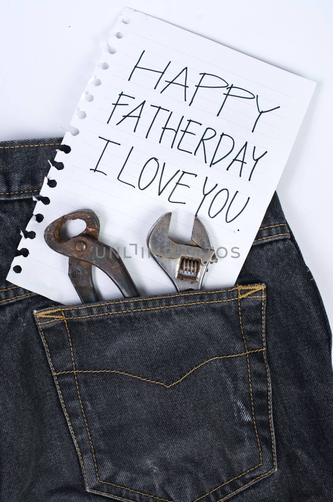 Note for dad in blue jeans. Fatherday concept.