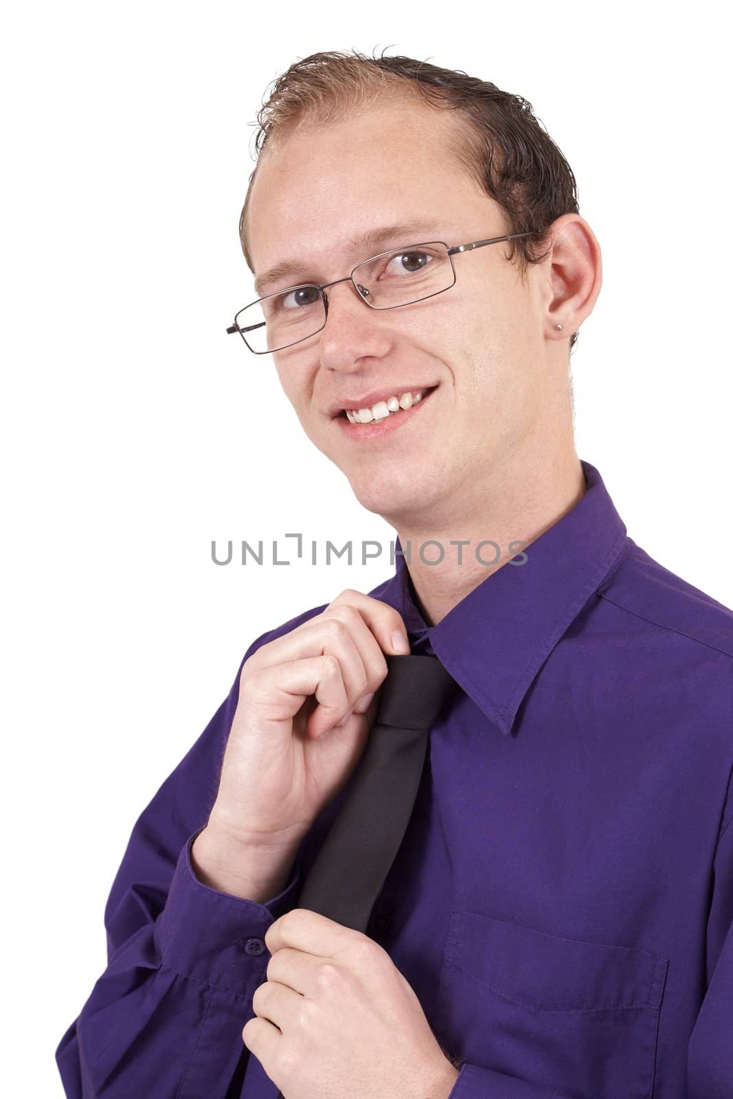 Young successful businessman wearing office clothes. Isolated on white background