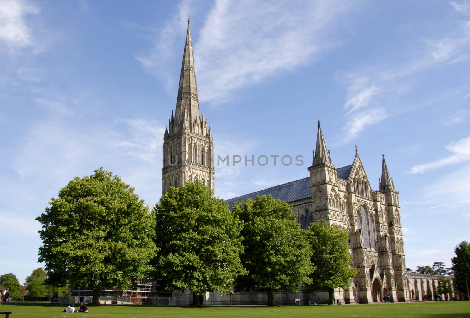 View of Salisbury Cathedral in England 