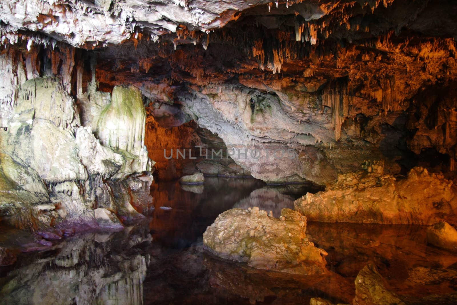 Cave interior with stalagtites in Sardinia
