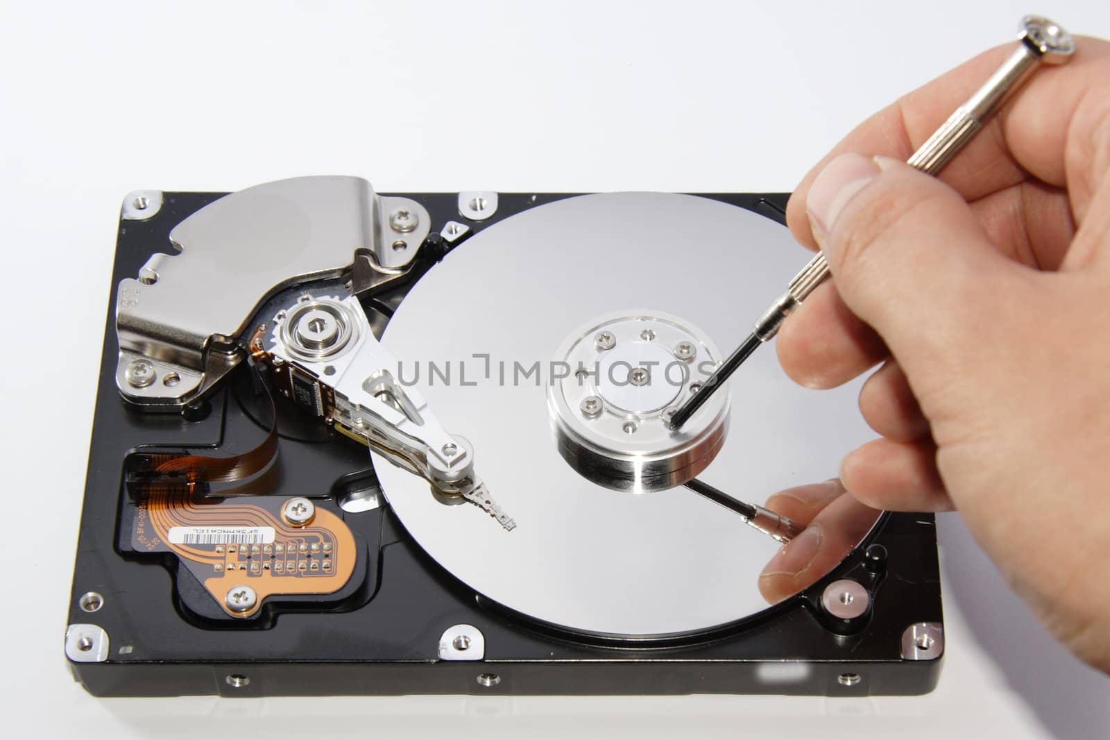 A close up of a compuder hard disc 