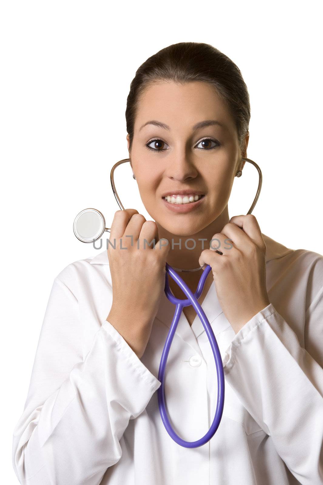 Closeup Portrait of a happy female doctor looking at camera by tish1