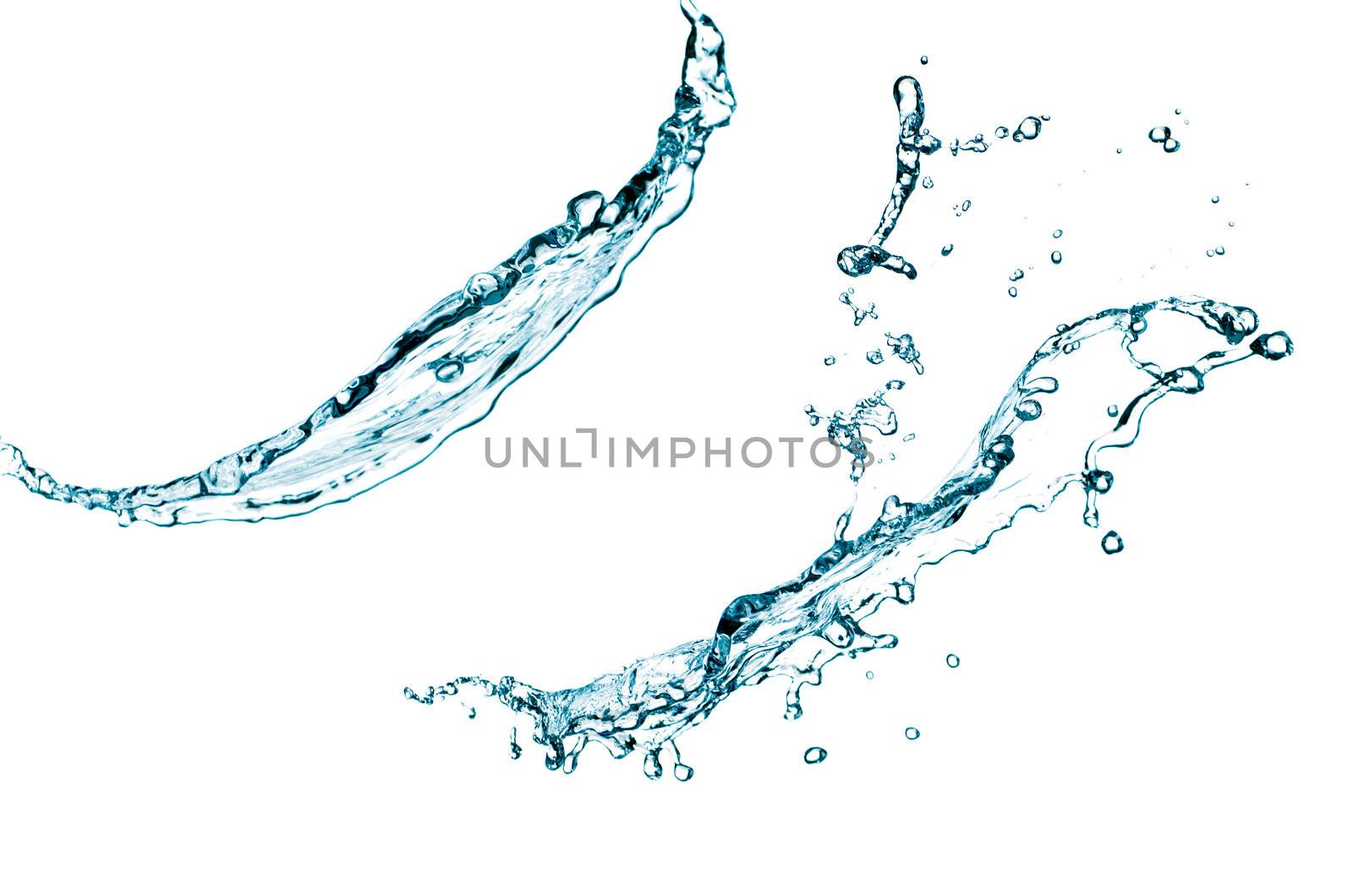 Blue color water splash on white background.
