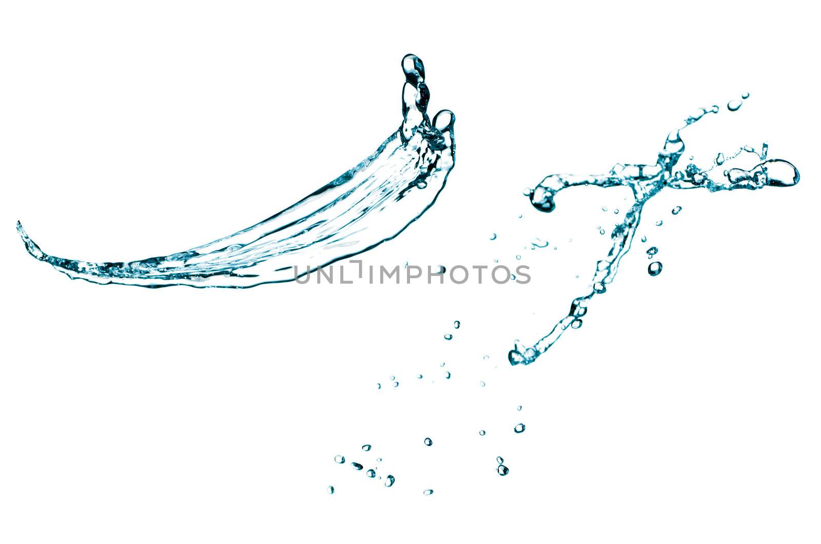 Blue color water splash on white background.