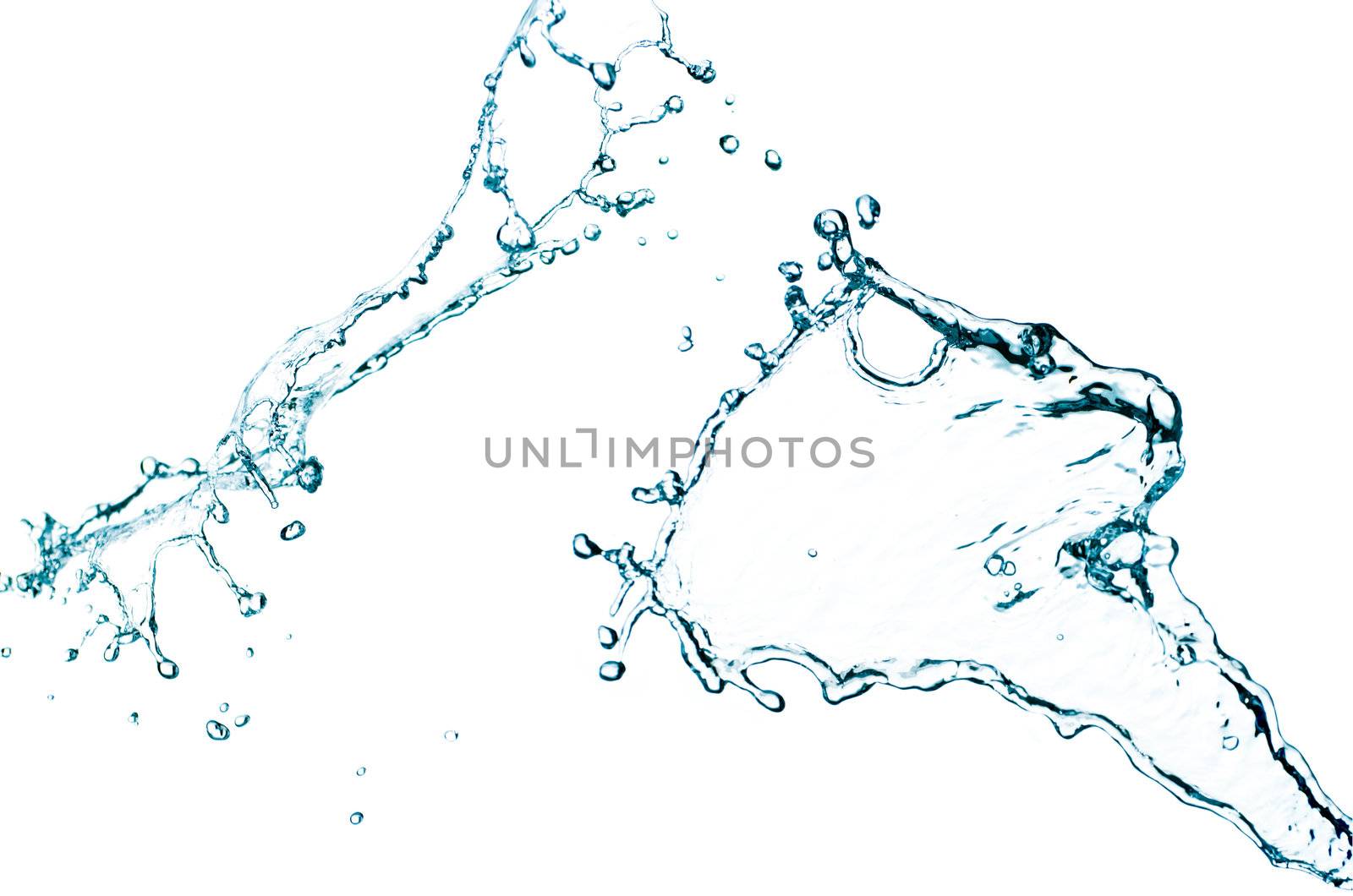 Blue color water splash on white background.