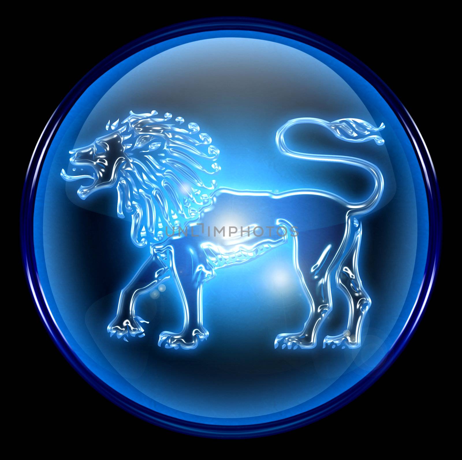 Lion zodiac button icon, isolated on black background. by zeffss