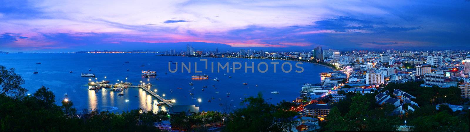 Night view panorama of  Pattaya city,Chonburi Thailand  