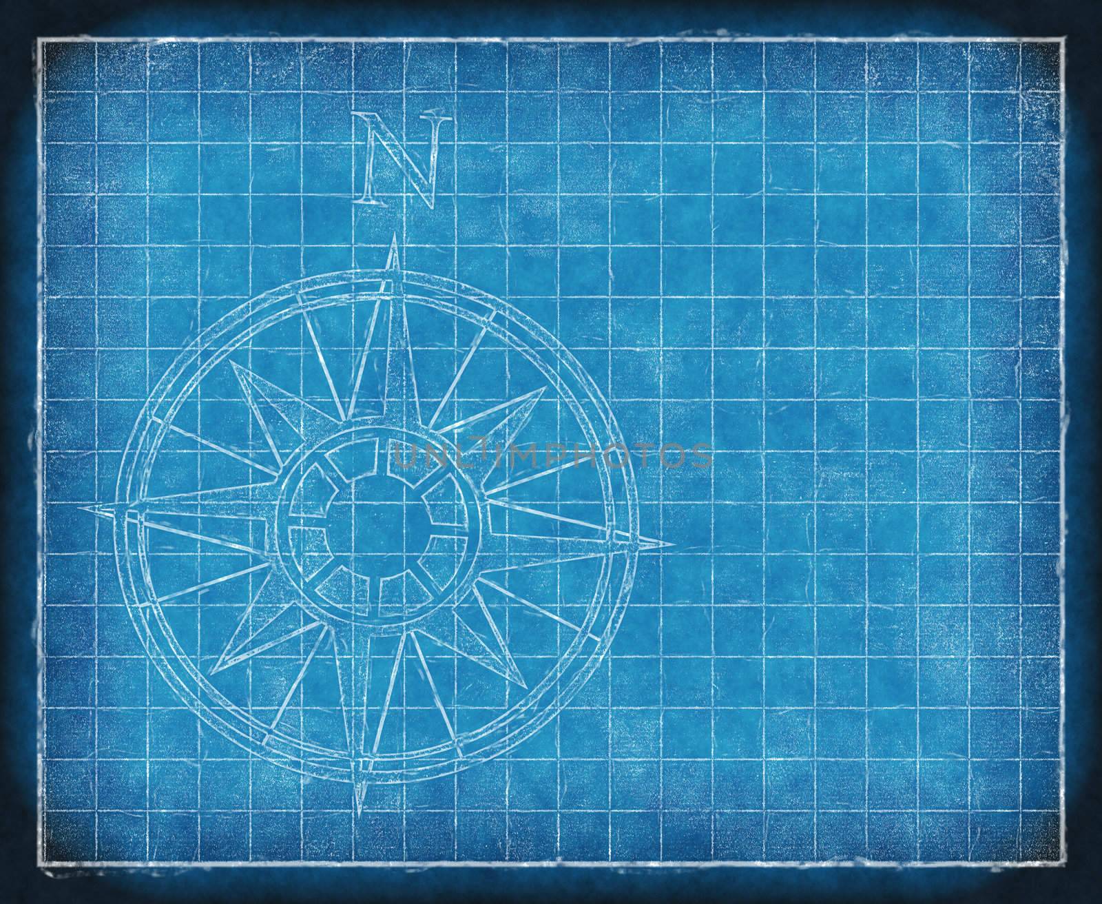 great north arrow and compass on blueprint