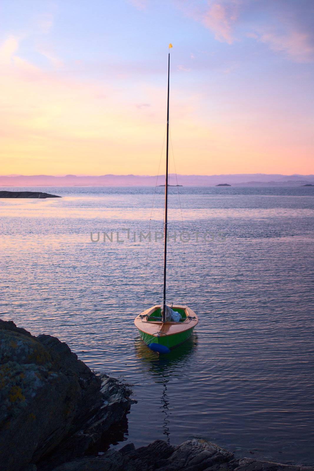 Sailing Boat Anchoring at the Norwegian Coast by ildi