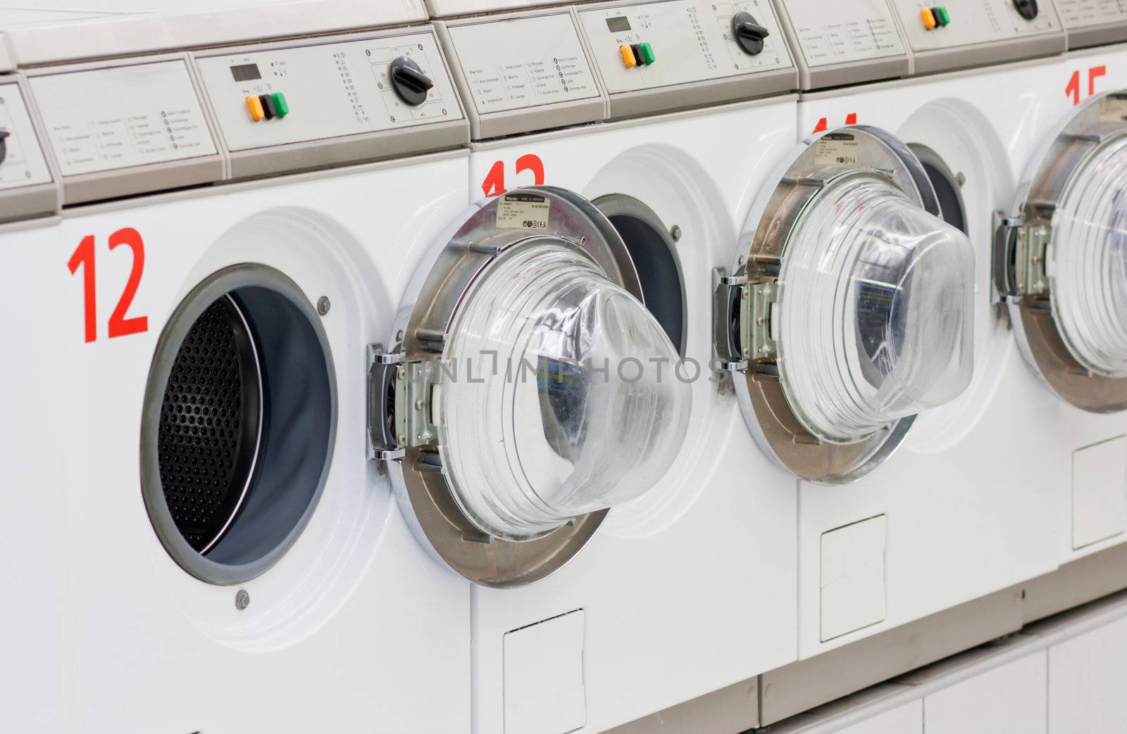 Washing machines in a public laundromat