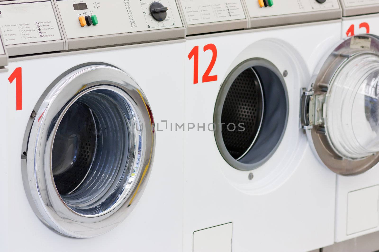 Washing machines in a public laundromat