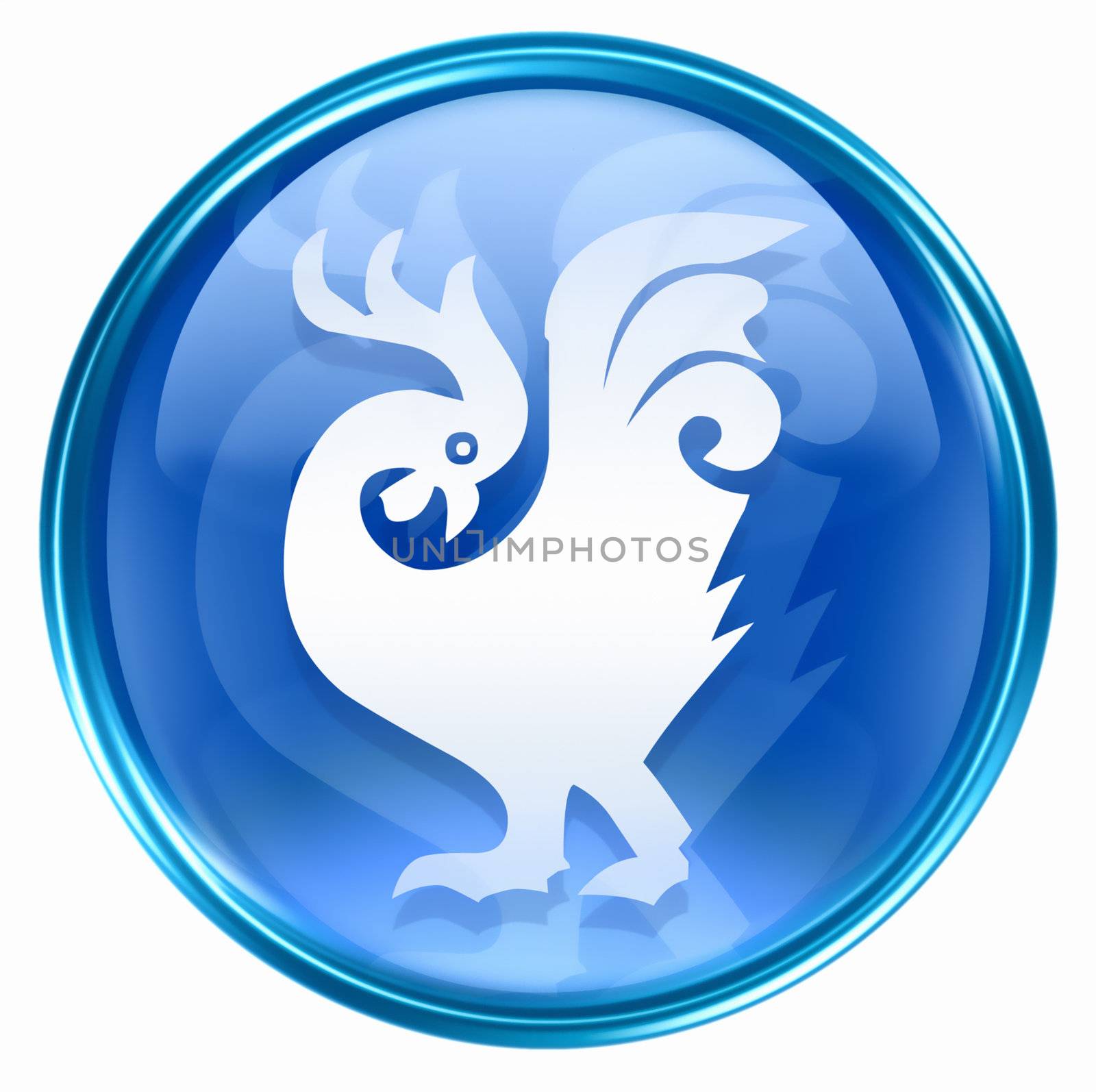 Cock Zodiac icon blue, isolated on white background. by zeffss